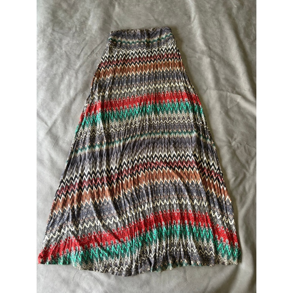 Bobeau Chevron Zigzag Maxi Skirt Small Multicolor Boho Knit A-Line Elastic Waist